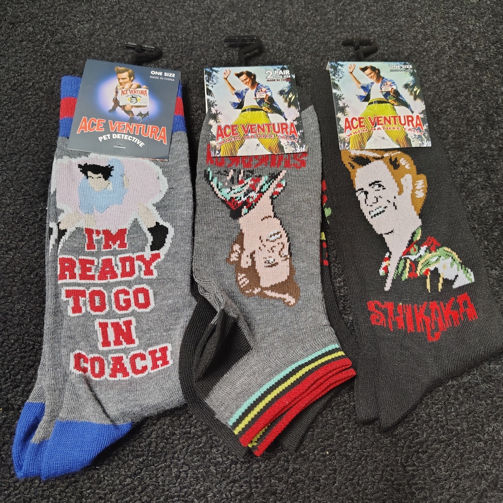 Ace Ventura When Nature Calls Novelty Crew Socks Unisex Lot Of 3 (4 Pairs) New